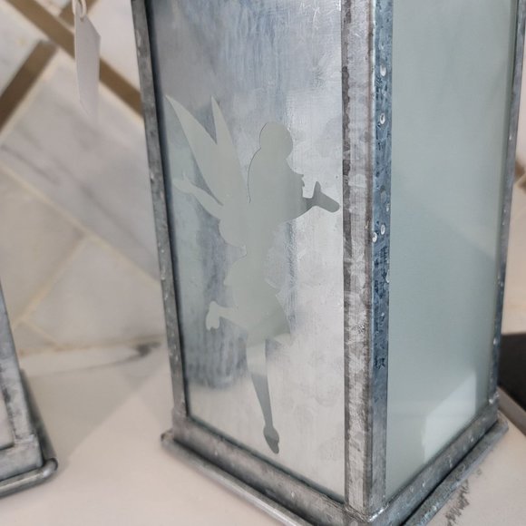 Disney Tinkerbell NWT Galvanized Metal Silhouette Candle Lanterns 9" set of 2. - Picture 4 of 10